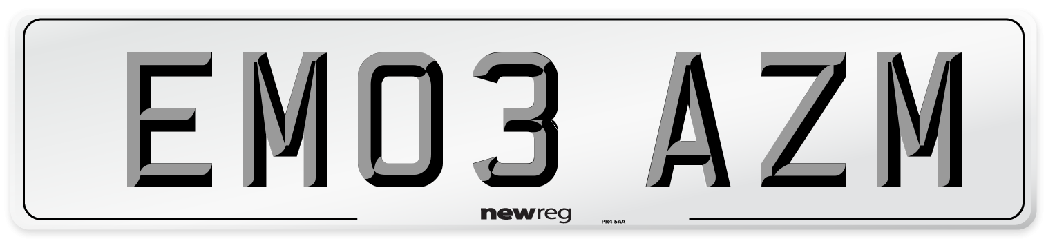 EM03 AZM Number Plate from New Reg